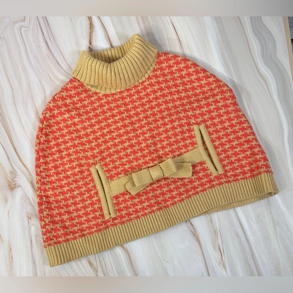 Janie and Jack Beige and Coral Knit Sweater Cape. Size 6-12 Months. Great Cond.